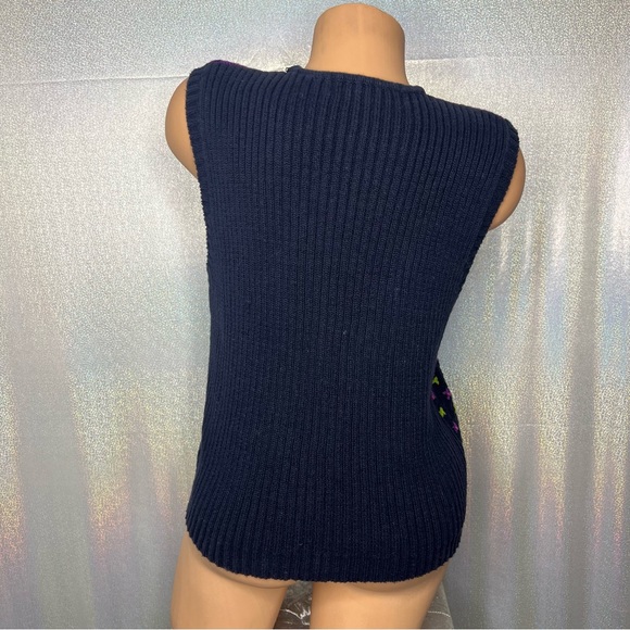 Karen Scott knitted vintage vest sweater zip up green purple blue pink cute - Picture 4 of 6